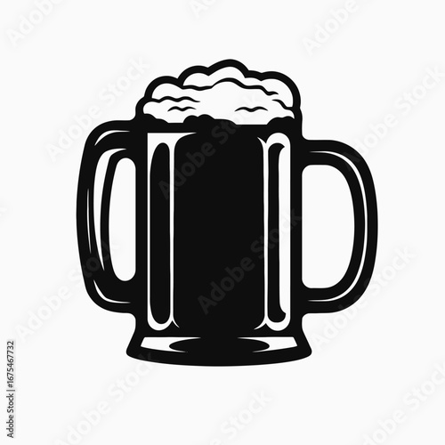 Dark and bold depiction of a frothy beer stein, a clear silhouette