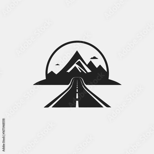 Scenic mountain road with clouds and lines showing perspective silhouette