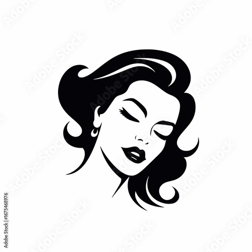 Elegant woman with closed eyes and flowing hair vector silhouette