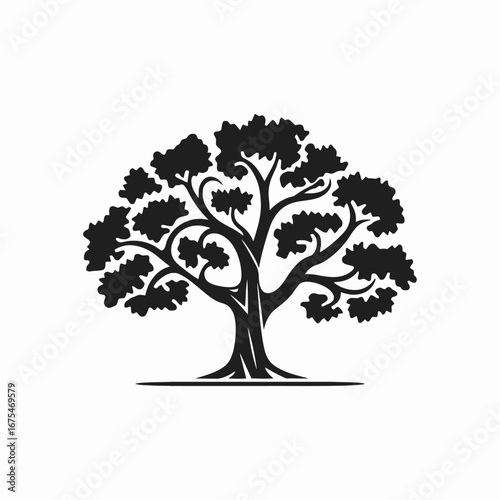 A solitary majestic tree standing prominently on the ground silhouette