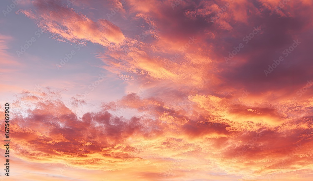 Fototapeta premium Sunset clouds in vibrant hues of orange and pink