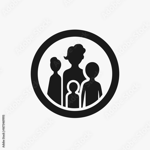 Family portrait within a circle, simple design representing love and support silhouette