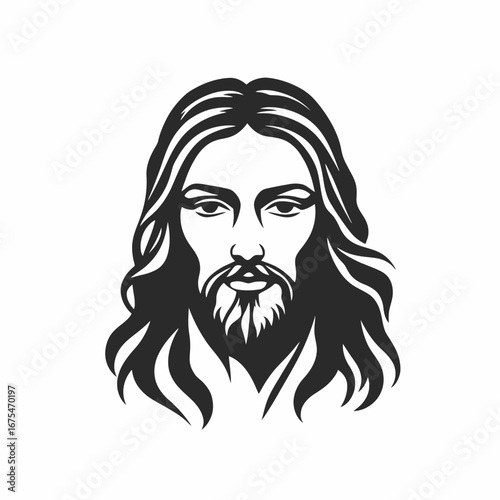 Jesus Christ portrait in black and white artistic religious icon silhouette
