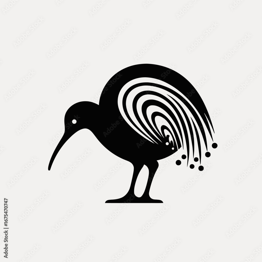 Fototapeta premium Striking avian design with unique plumage forming a captivating kiwi bird silhouette