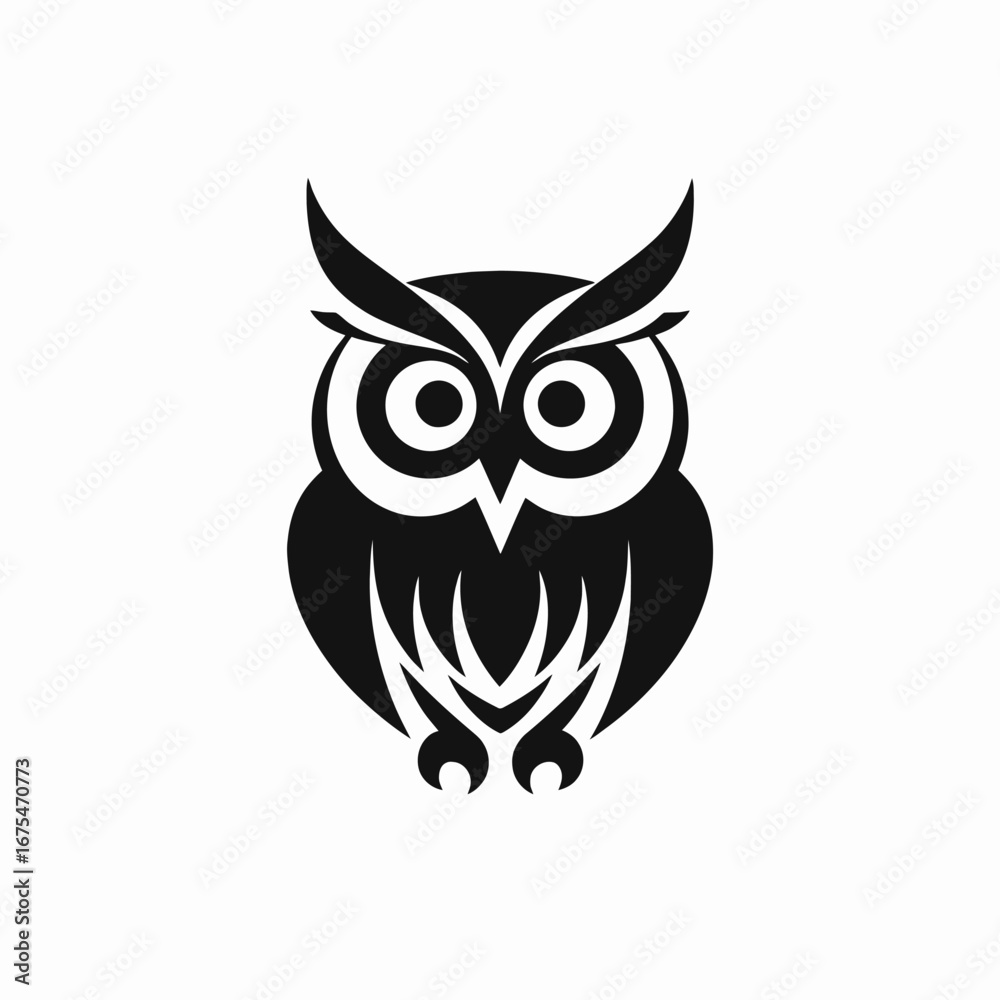 Fototapeta premium Majestic owl with piercing eyes, a nocturnal predator presented in silhouette