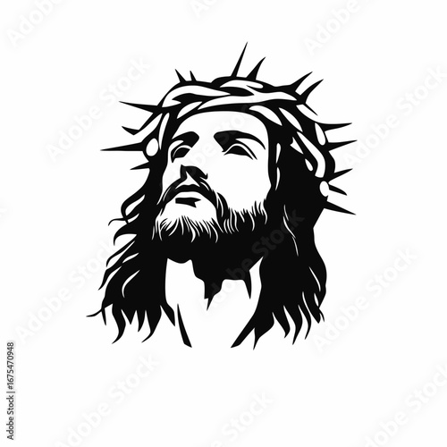 Portrait of Jesus Christ wearing a crown of thorns, artistic silhouette