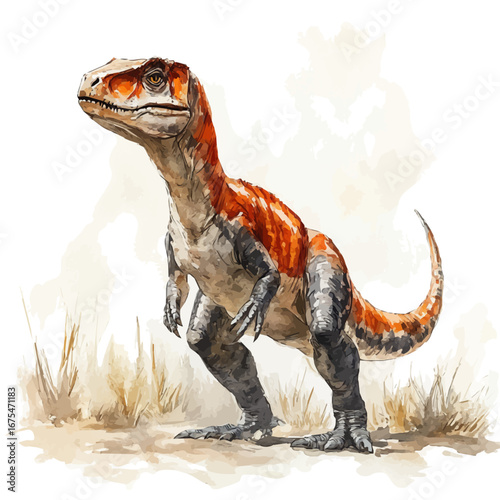 Allosaurus, watercolor drawing vector, isolated on a white background.