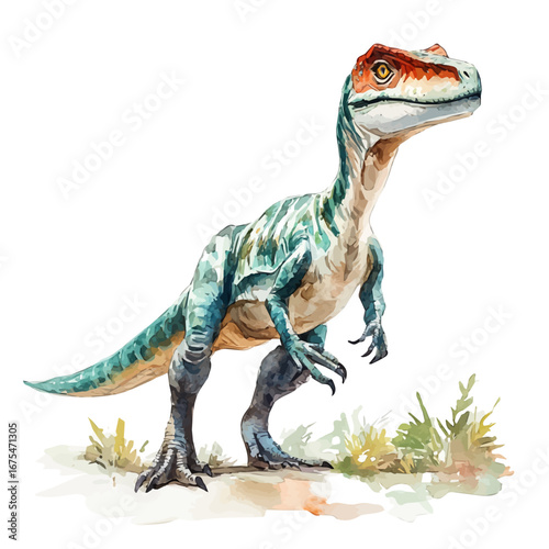 Allosaurus, watercolor painting vector, isolated on a white background.