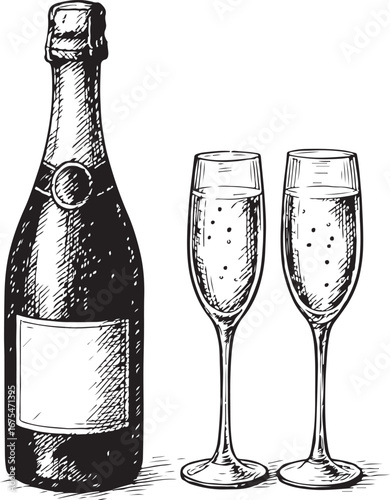 champagne bottle and glasses
