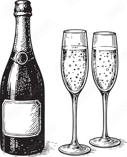 champagne bottle and glasses