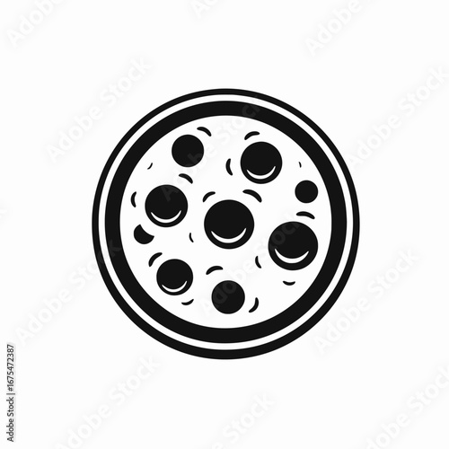 Delicious pizza with pepperoni in black and white food silhouette
