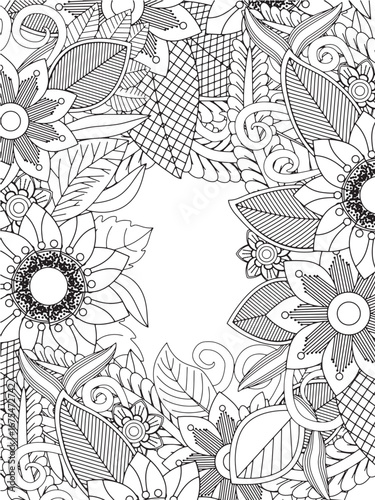 Coloring frame flowers for adults and kids
