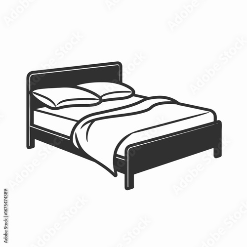 Comfortable bed illustration, inviting slumber and relaxation in minimalist styled silhouette