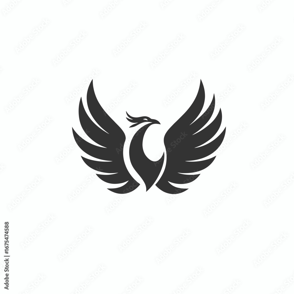 Fototapeta premium Majestic phoenix bird with wings spread dark grey silhouette