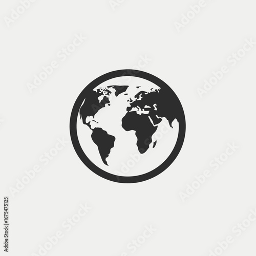 Globe with continents and oceans in a simple black vector silhouette