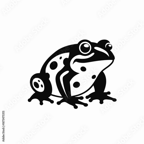 Distinctive spotted amphibian in stark black and white artistic frog silhouette