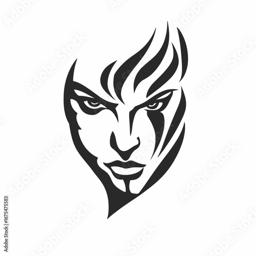 Intense warrior visage featuring striking tribal markings and sharp eyes silhouette