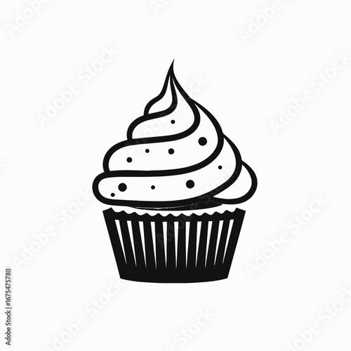 Tempting vanilla cupcake with sprinkles, minimal style sweet dessert silhouette