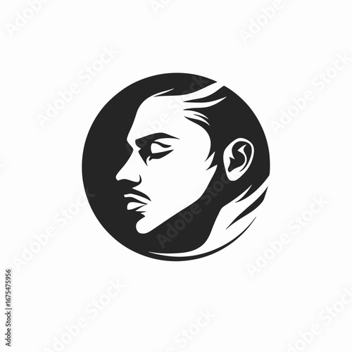 Stylish monochrome portrait of a handsome man in circle, a design silhouette