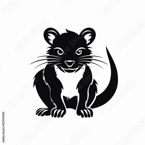 Striking stylized black weasel, creating an elegant and bold animalistic silhouette.