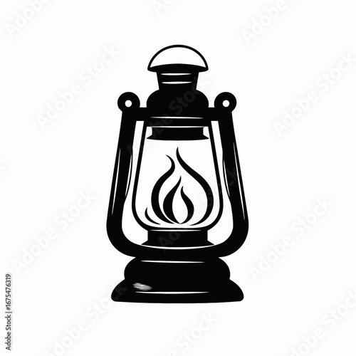 Vintage kerosene lamp with burning flame creating a dark silhouette
