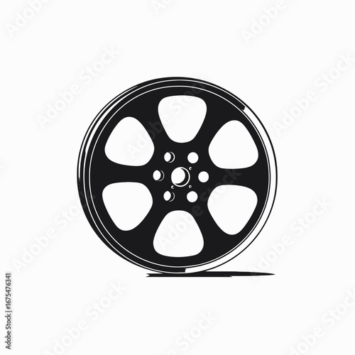 Detailed car wheel with spokes artistic black design vector silhouette
