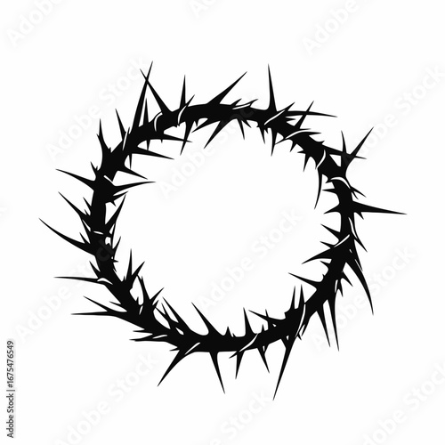 Dramatic crown of thorns symbolizing suffering on white, minimalistic silhouette