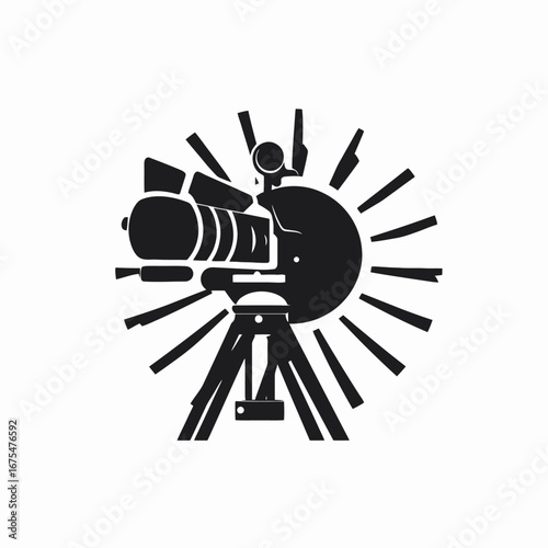 Bold illustration of an antique video camera and sun, a striking silhouette