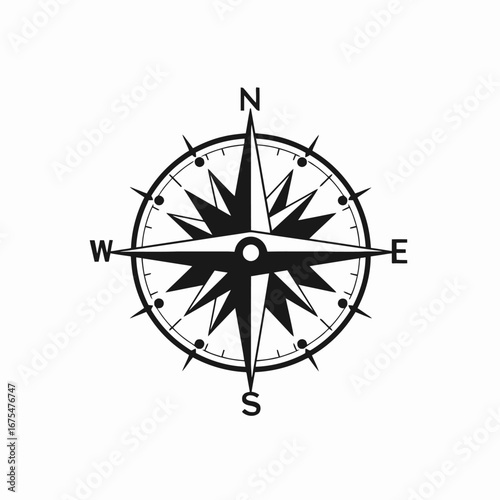 Navigational elegance displayed by a classical compass direction rose silhouette