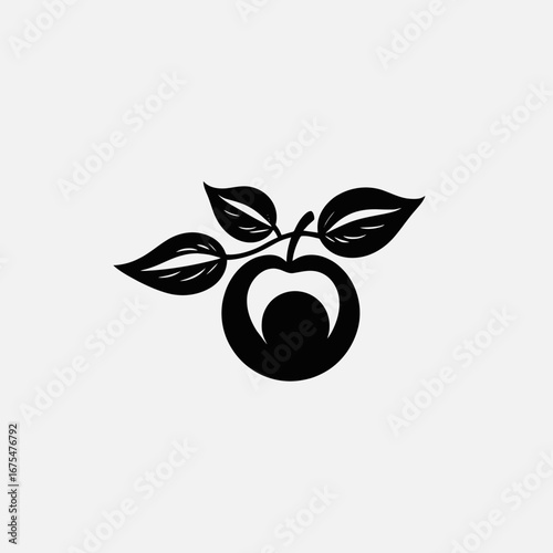 A captivating fresh apple with delicate leaves organic silhouette