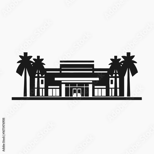 Beachfront resort with palm trees elegant minimal style vector silhouette