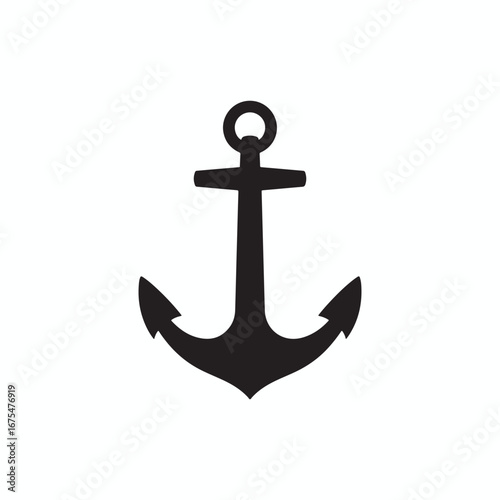 anchor isolated on white background, black nautical anchor icon vector.