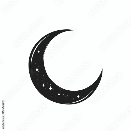 Dark crescent moon with stars in a celestial night silhouette