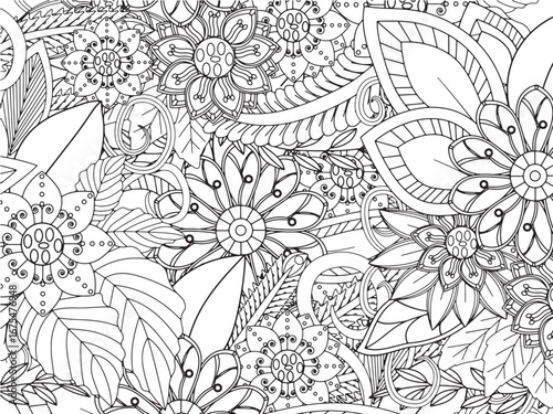 Handmade flower doodle coloring pages fod adults 
