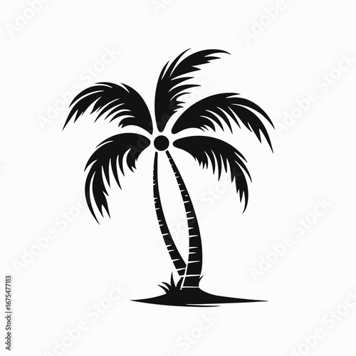 Bold, minimalist palm tree vector art forming a striking black silhouette