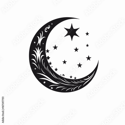Intricate moon and star design creates a captivating cosmic silhouette.