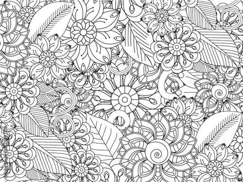 Handmade flower doodle coloring pages fod adults 