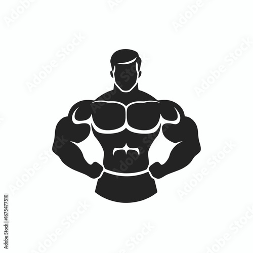 Muscular physique fitness icon design template isolated on white silhouette