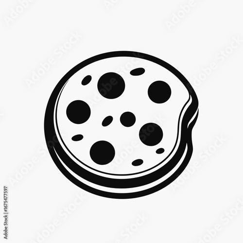 Delicious chocolate chip cookie with missing bite showing tasty silhouette