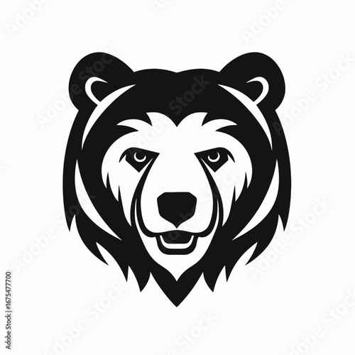 Majestic bear head in black and white minimalist style silhouette