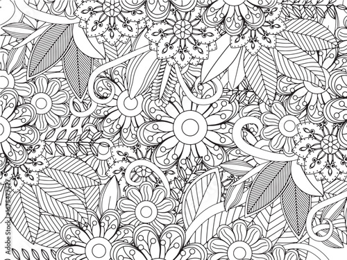 Handmade flower doodle coloring pages fod adults 
