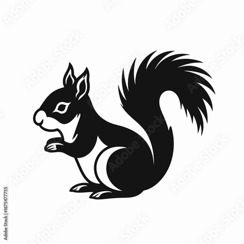Adorable squirrel illustration, displaying cute animal wild, forest mammal shape silhouette