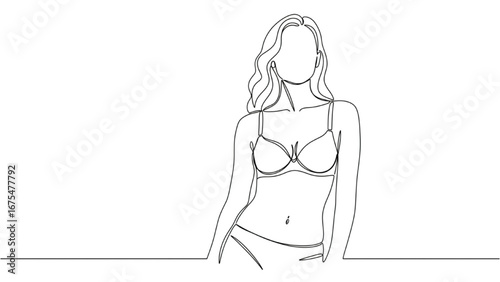 Continuous Line Drawing of a Woman in Lingerie, Minimalist Vector Illustration