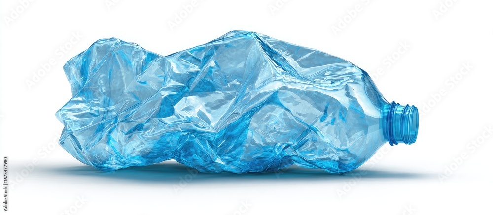 Fototapeta premium Crumpled light-blue plastic water bottle on a white background (2)