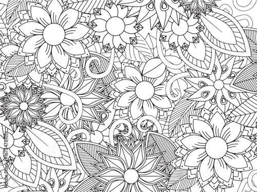 Handmade flower doodle coloring pages fod adults 