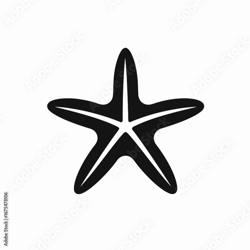 Simplified black starfish illustration on white background, modern beach symbol silhouette