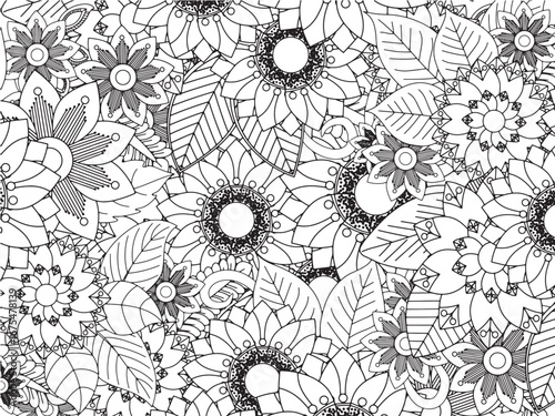 Handmade flower doodle coloring pages fod adults 