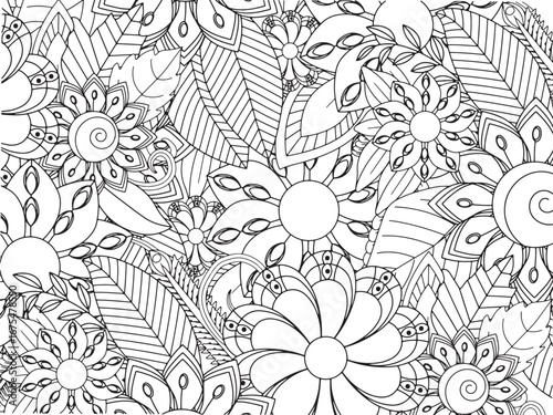 Handmade flower doodle coloring pages fod adults 