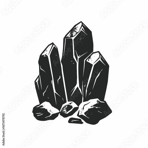 Striking monochromatic mineral cluster showcases nature's geological elegance as a stark silhouette.