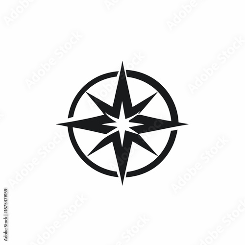 Nautical compass abstract vector design, a navigation symbol simple black silhouette